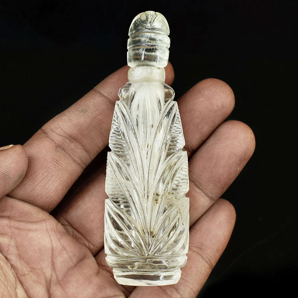 gemsmore:Craftsmen White Quartz Hand Carved Genuine Crystal Gemstone Carving Perfume Bottle