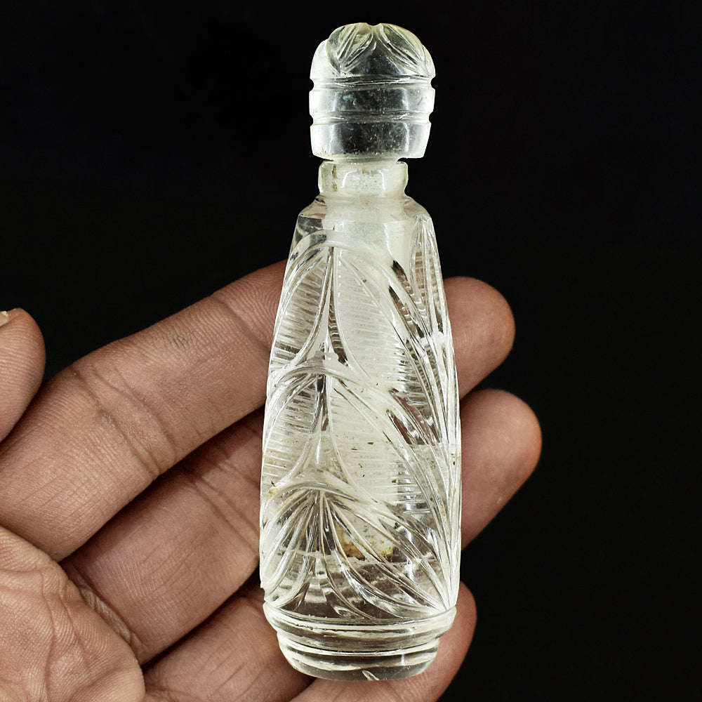 gemsmore:Craftsmen White Quartz Hand Carved Genuine Crystal Gemstone Carving Perfume Bottle