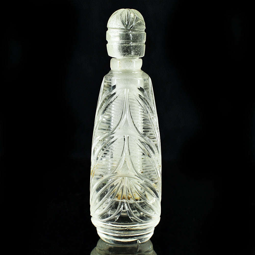 gemsmore:Craftsmen White Quartz Hand Carved Genuine Crystal Gemstone Carving Perfume Bottle