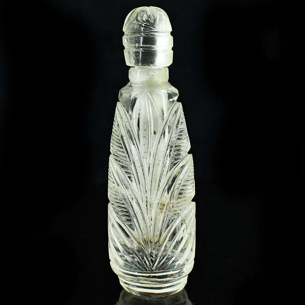 gemsmore:Craftsmen White Quartz Hand Carved Genuine Crystal Gemstone Carving Perfume Bottle