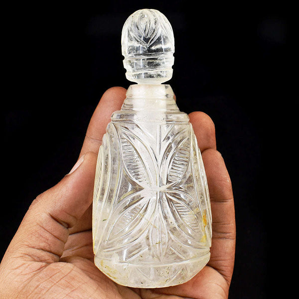 gemsmore:Craftsmen White Quartz Hand Carved Genuine Crystal Gemstone Carving Perfume Bottle