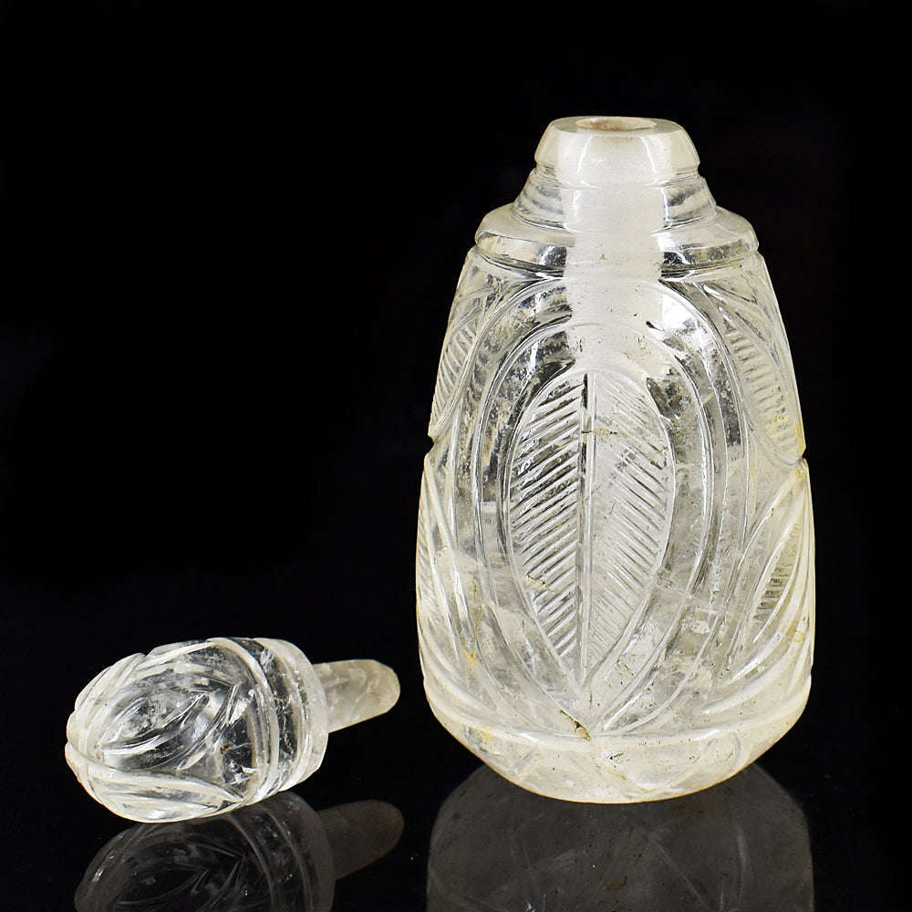 gemsmore:Craftsmen White Quartz Hand Carved Genuine Crystal Gemstone Carving Perfume Bottle