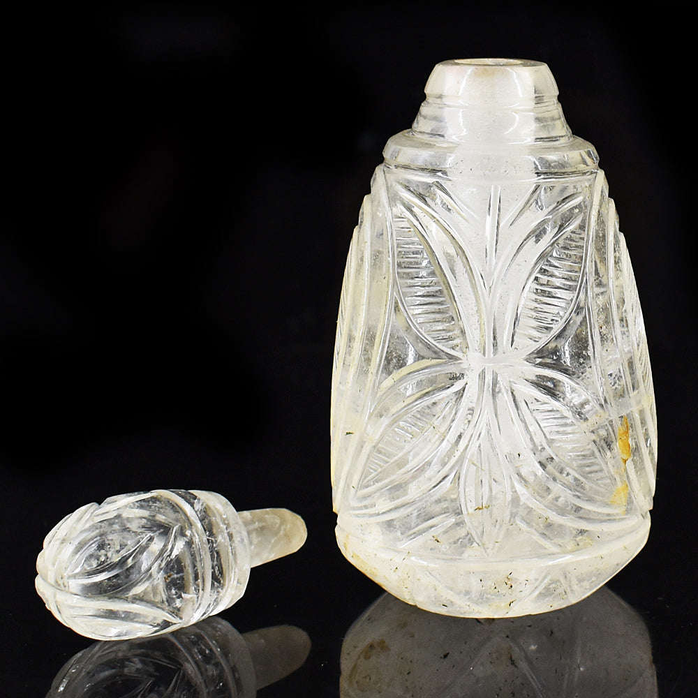 gemsmore:Craftsmen White Quartz Hand Carved Genuine Crystal Gemstone Carving Perfume Bottle