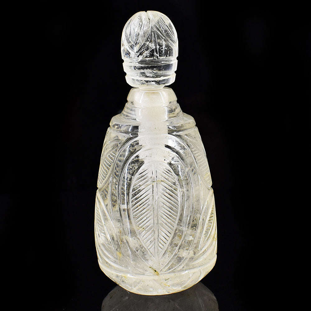 gemsmore:Craftsmen White Quartz Hand Carved Genuine Crystal Gemstone Carving Perfume Bottle