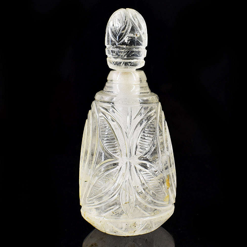 gemsmore:Craftsmen White Quartz Hand Carved Genuine Crystal Gemstone Carving Perfume Bottle