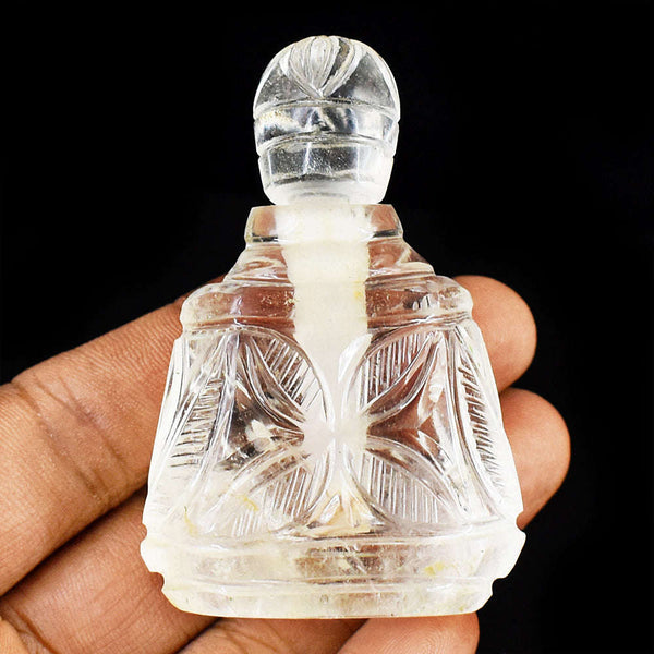 gemsmore:Craftsmen White Quartz Hand Carved Genuine Crystal Gemstone Carving Perfume Bottle