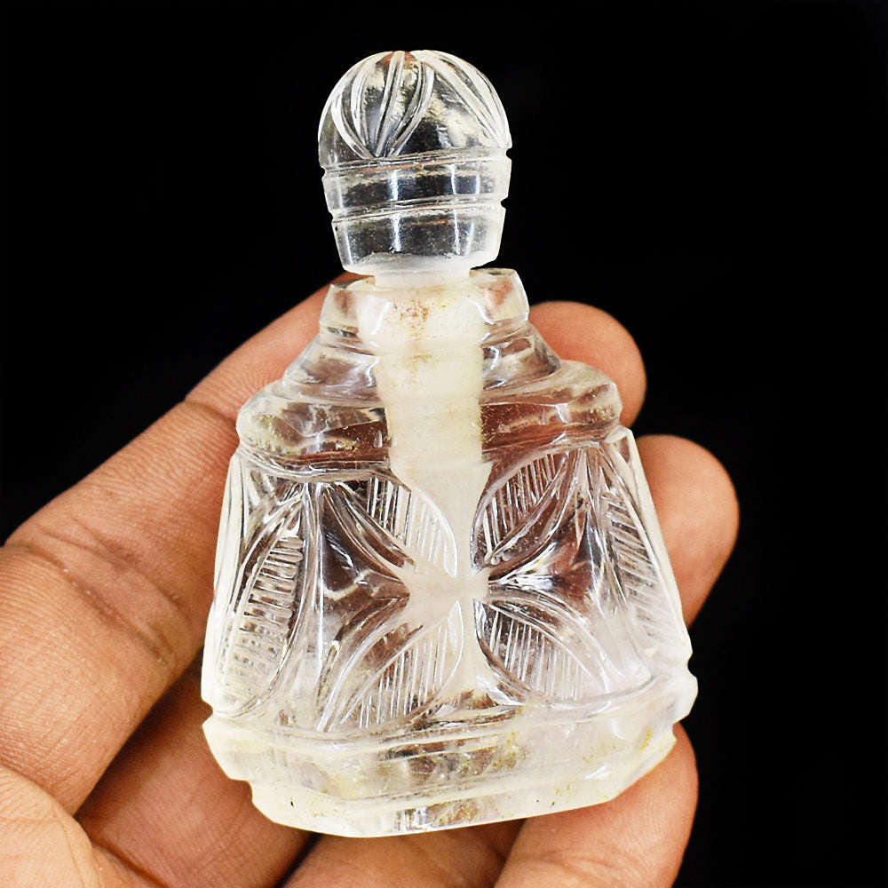 gemsmore:Craftsmen White Quartz Hand Carved Genuine Crystal Gemstone Carving Perfume Bottle