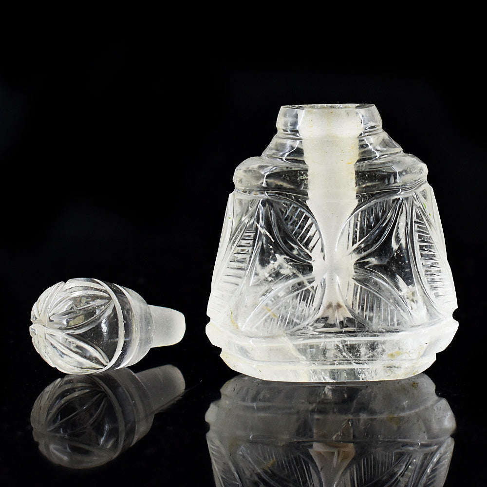 gemsmore:Craftsmen White Quartz Hand Carved Genuine Crystal Gemstone Carving Perfume Bottle