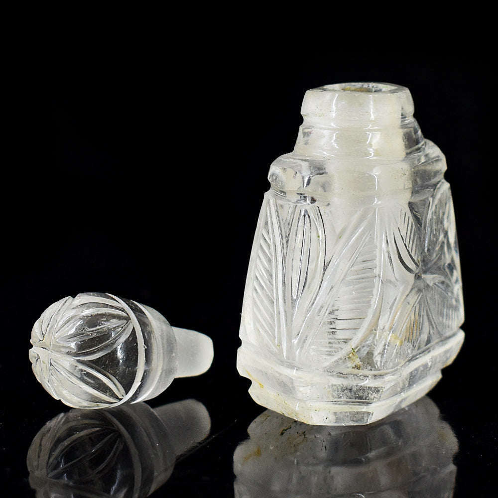 gemsmore:Craftsmen White Quartz Hand Carved Genuine Crystal Gemstone Carving Perfume Bottle