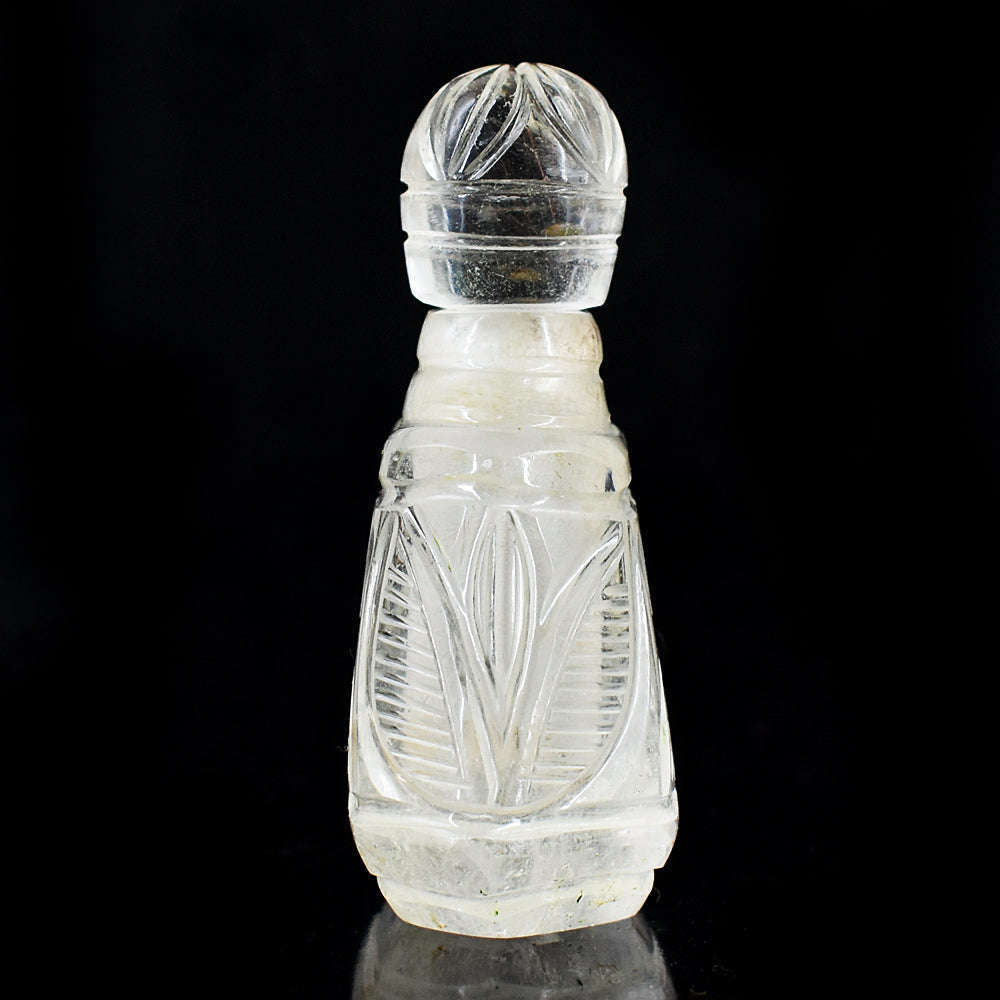 gemsmore:Craftsmen White Quartz Hand Carved Genuine Crystal Gemstone Carving Perfume Bottle