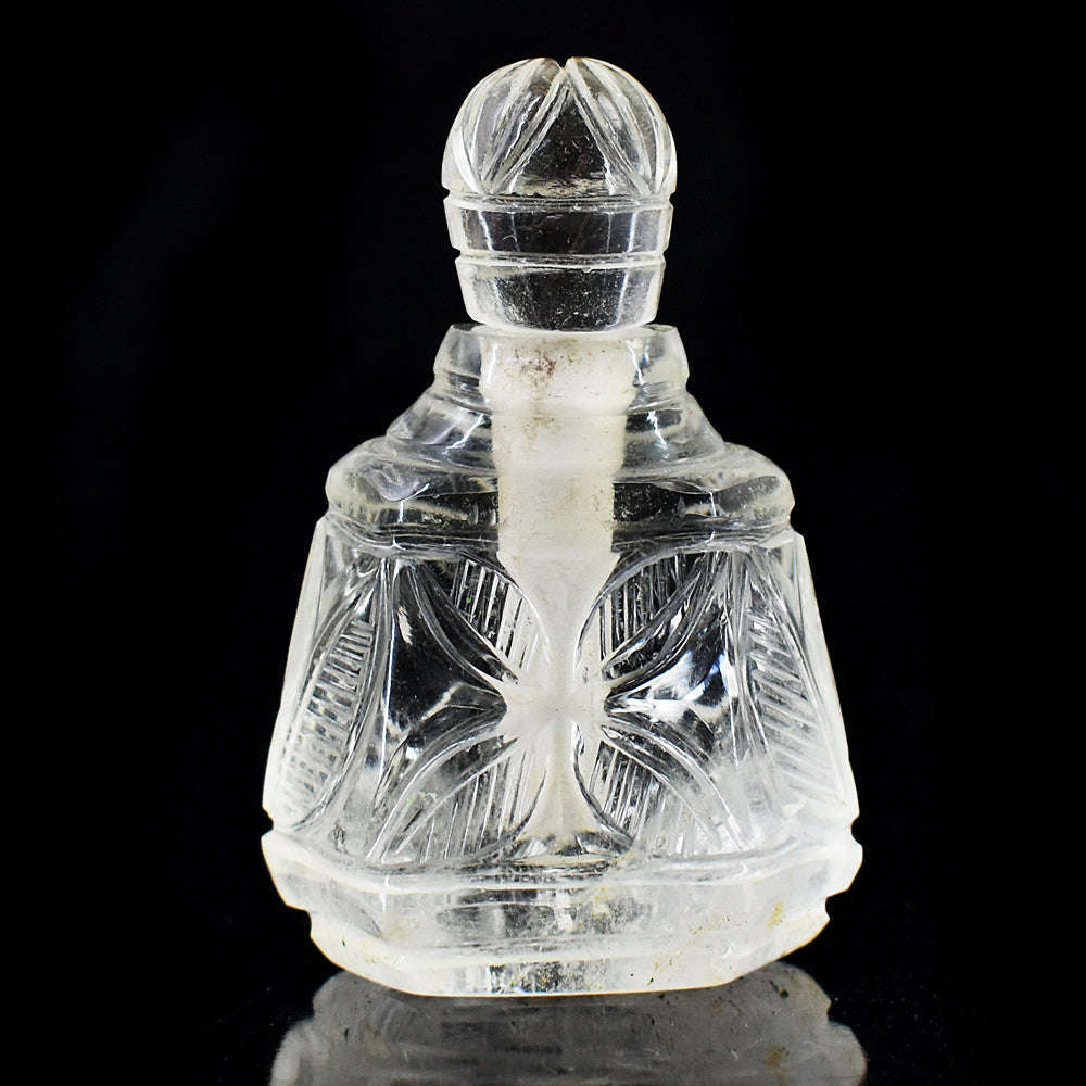 gemsmore:Craftsmen White Quartz Hand Carved Genuine Crystal Gemstone Carving Perfume Bottle