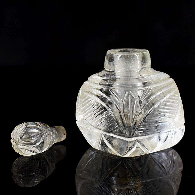 gemsmore:Craftsmen White Quartz Hand Carved Genuine Crystal Gemstone Carving Perfume Bottle