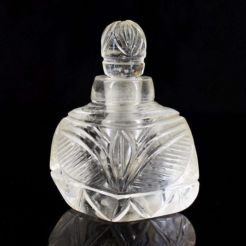 gemsmore:Craftsmen White Quartz Hand Carved Genuine Crystal Gemstone Carving Perfume Bottle