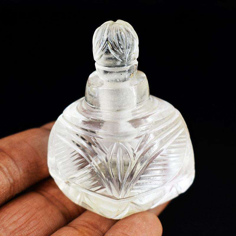 gemsmore:Craftsmen White Quartz Hand Carved Genuine Crystal Gemstone Carving Perfume Bottle