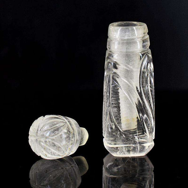 gemsmore:Craftsmen White Quartz Hand Carved Genuine Crystal Gemstone Carving Perfume Bottle