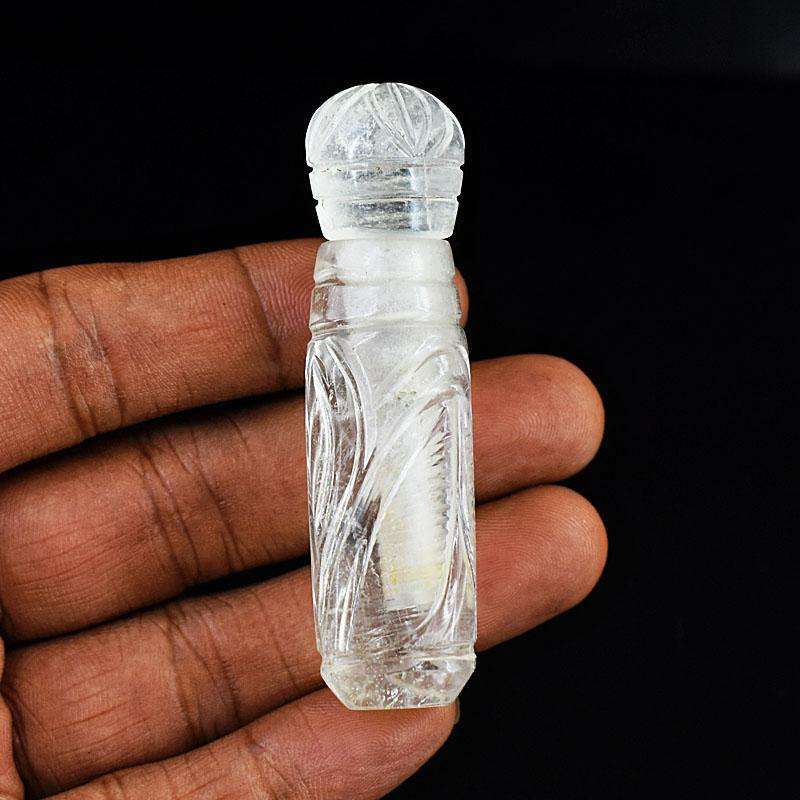 gemsmore:Craftsmen White Quartz Hand Carved Genuine Crystal Gemstone Carving Perfume Bottle