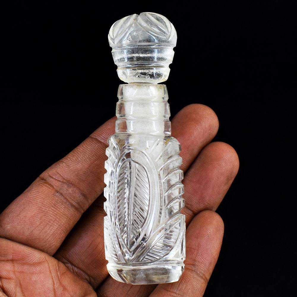 gemsmore:Craftsmen White Quartz Hand Carved Genuine Crystal Gemstone Carving Perfume Bottle