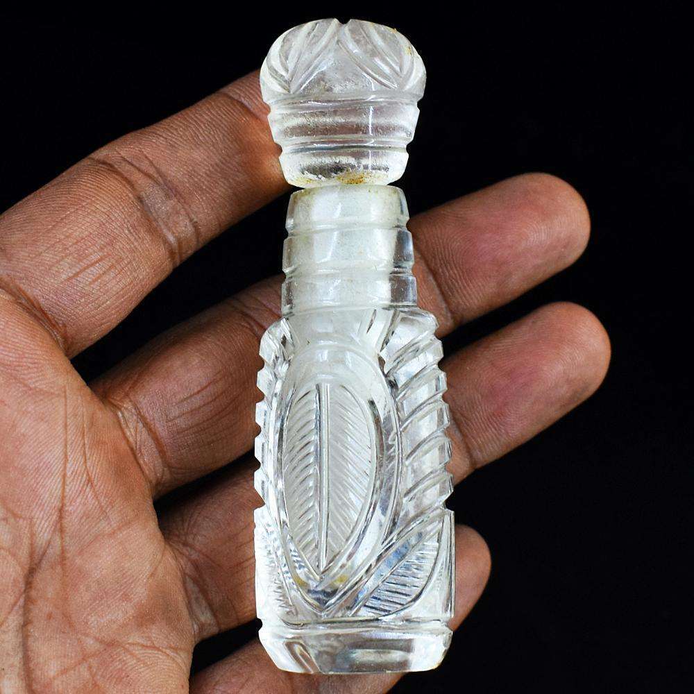 gemsmore:Craftsmen White Quartz Hand Carved Genuine Crystal Gemstone Carving Perfume Bottle