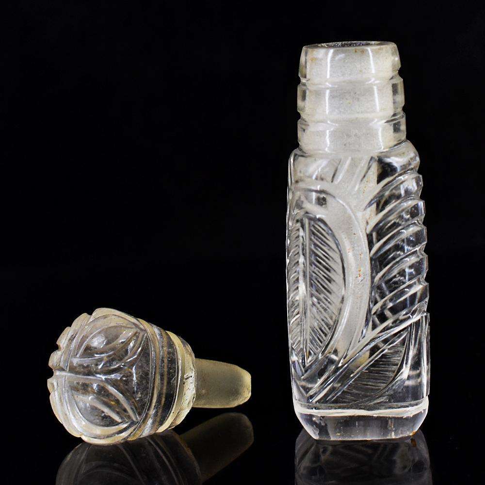 gemsmore:Craftsmen White Quartz Hand Carved Genuine Crystal Gemstone Carving Perfume Bottle