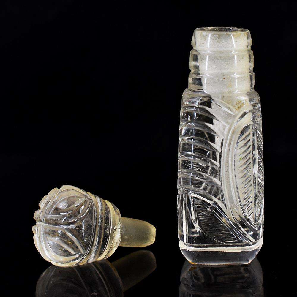 gemsmore:Craftsmen White Quartz Hand Carved Genuine Crystal Gemstone Carving Perfume Bottle