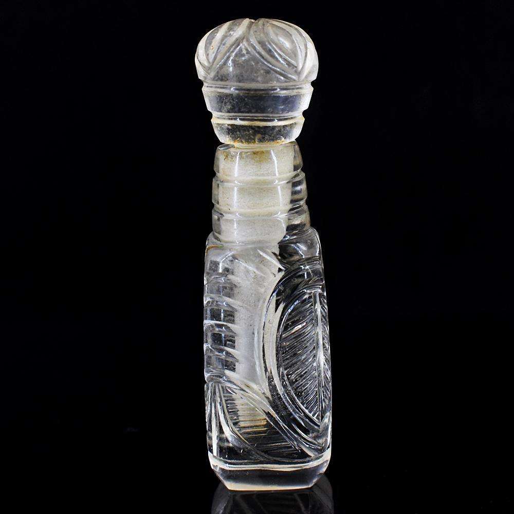 gemsmore:Craftsmen White Quartz Hand Carved Genuine Crystal Gemstone Carving Perfume Bottle