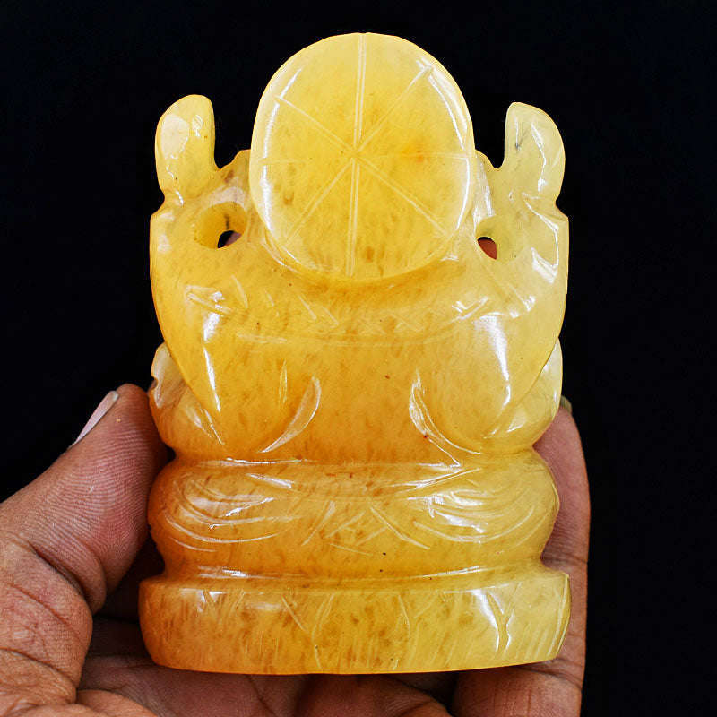 gemsmore:Craftsmen Yellow Aventurine Hand Carved Genuine Crystal Gemstone Carving Lord Ganesha