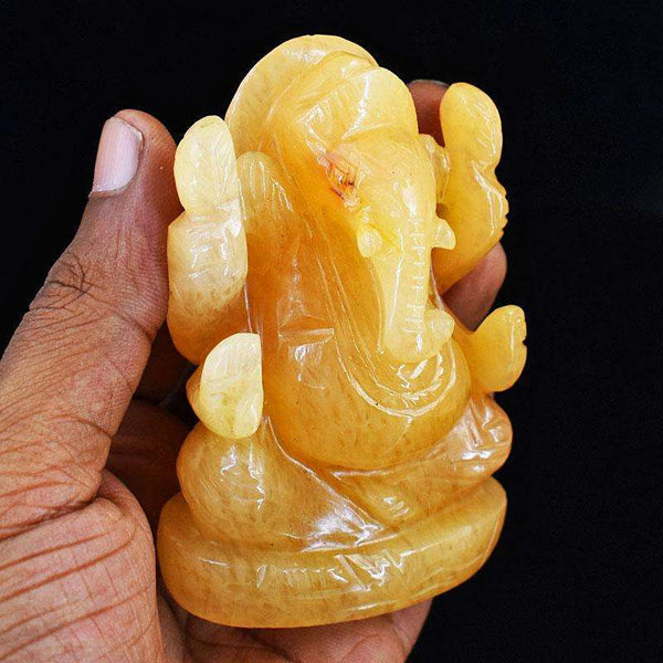 gemsmore:Craftsmen Yellow Aventurine Hand Carved Genuine Crystal Gemstone Carving Lord Ganesha