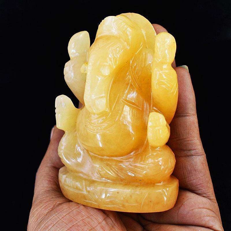 gemsmore:Craftsmen Yellow Aventurine Hand Carved Genuine Crystal Gemstone Carving Lord Ganesha