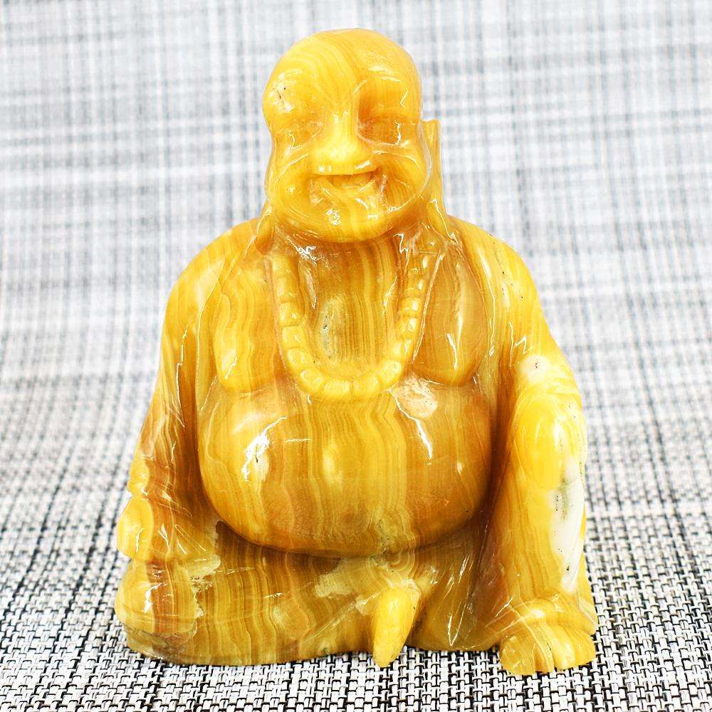 gemsmore:Craftsmen Yellow Rhodocrosite Hand Carved Genuine Crystal  Carving Laughing Buddha