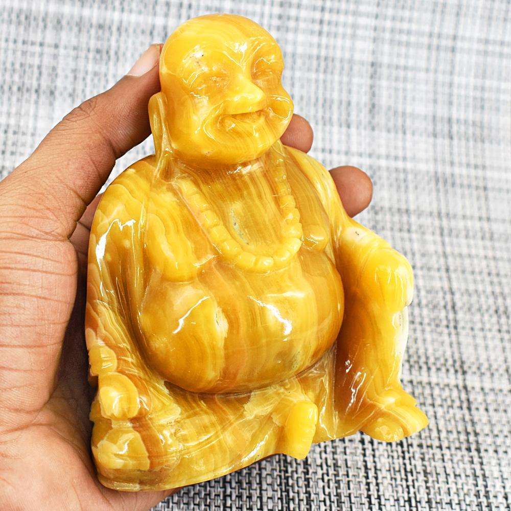 gemsmore:Craftsmen Yellow Rhodocrosite Hand Carved Genuine Crystal  Carving Laughing Buddha