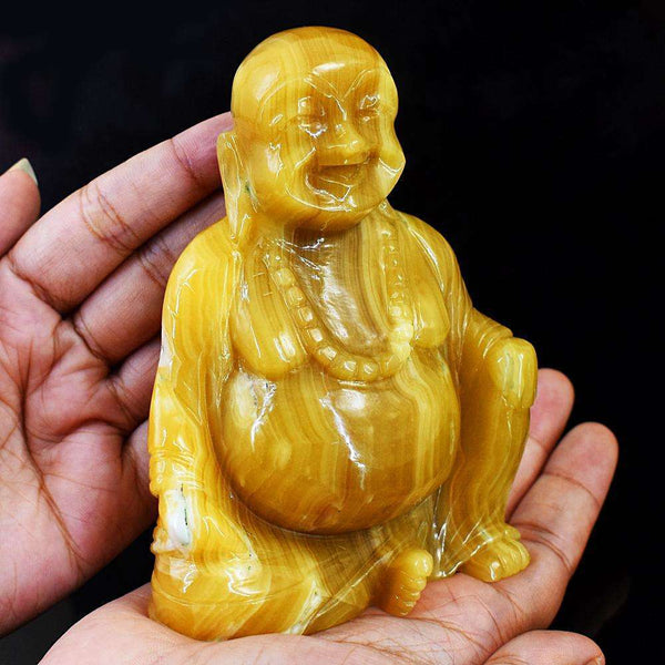 gemsmore:Craftsmen Yellow Rhodocrosite Hand Carved Laughing Buddha