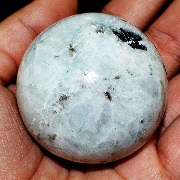 gemsmore:Crystal Clear Blue Flash Moonstone Hand Carved Healing Sphere