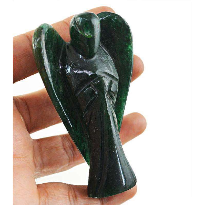 gemsmore:Crystal Clear Green Jade Carved Reiki Healing Angel