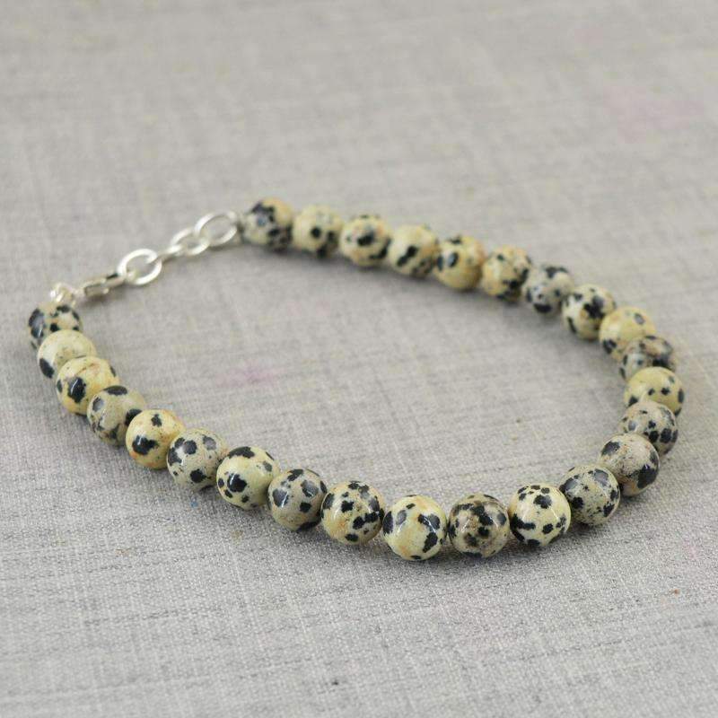 gemsmore:Dalmatian Jasper Beads Bracelet Natural Round Shape