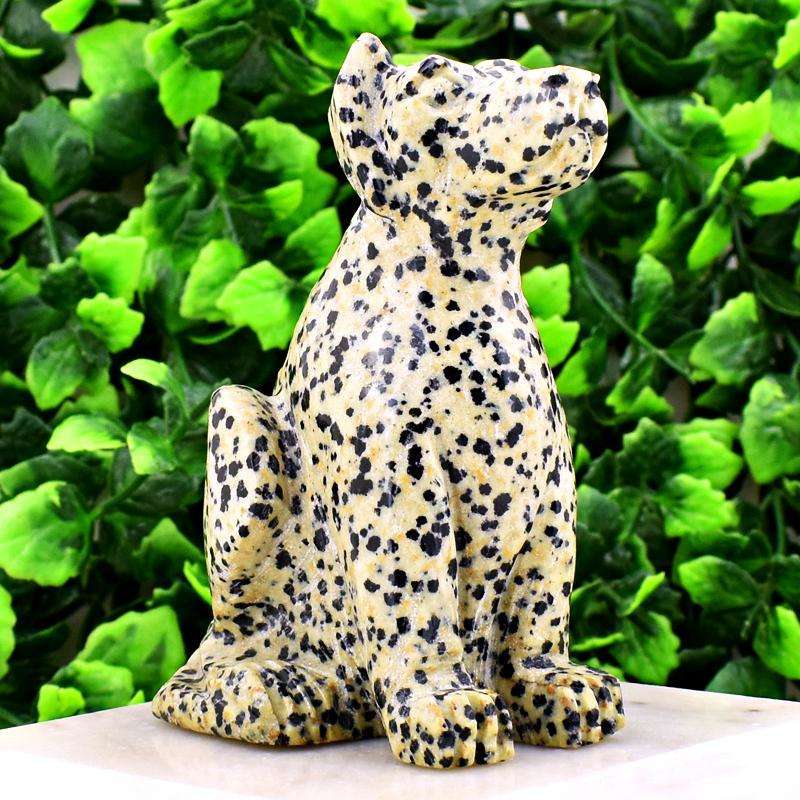 gemsmore:Dalmation Jasper Detailed Hand Carved Dog