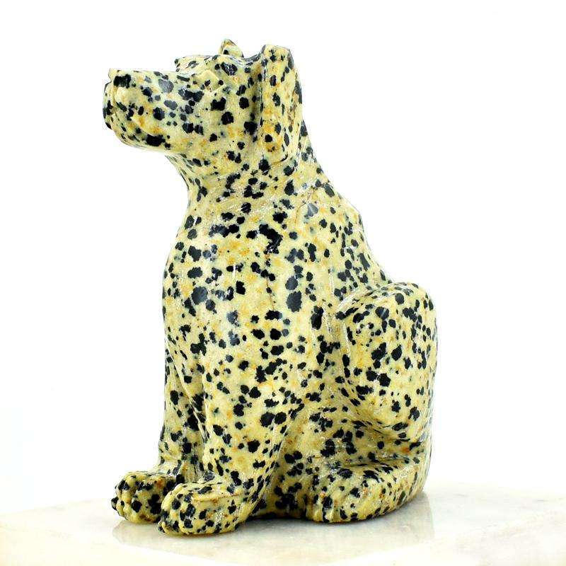 gemsmore:Dalmation Jasper Detailed Hand Carved Dog