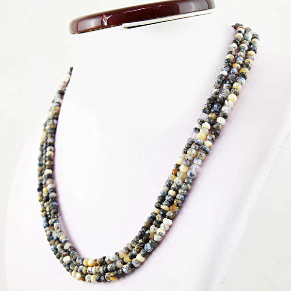 gemsmore:Dendrite Opal Necklace Natural 3 Strand Round Cut Beads