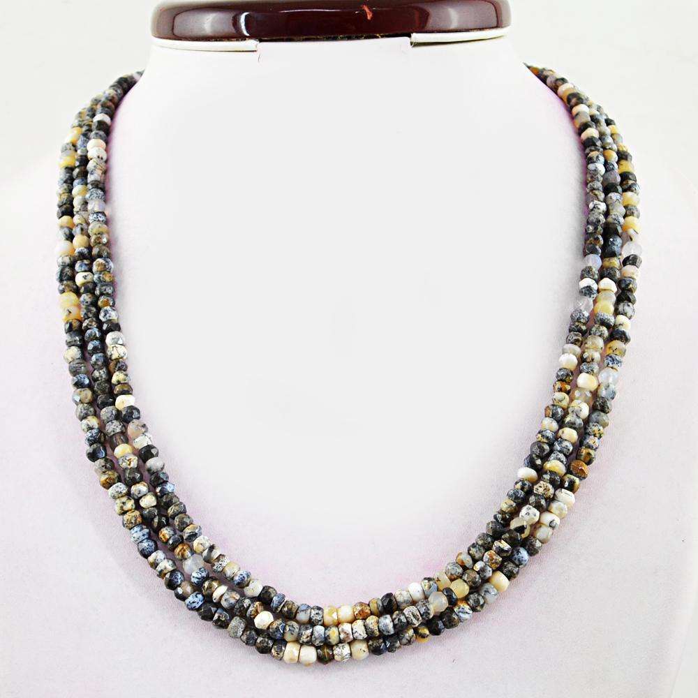gemsmore:Dendrite Opal Necklace Natural 3 Strand Round Cut Beads