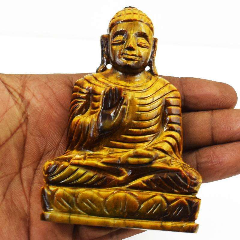 gemsmore:Designer Golden Tiger Eye Carved Lord Buddha Statue