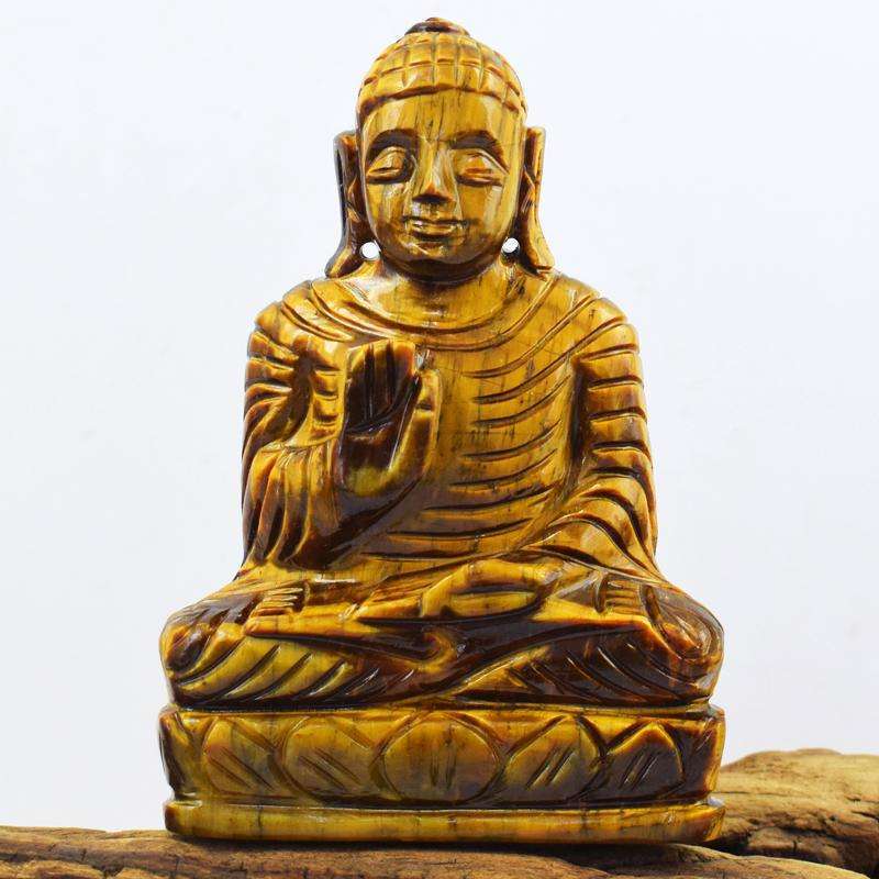 gemsmore:Designer Golden Tiger Eye Carved Lord Buddha Statue