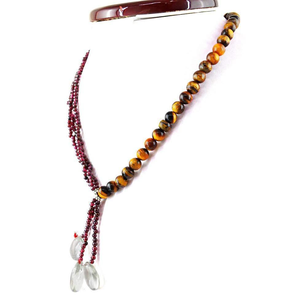 gemsmore:Designer Natural Red Garnet & Golden Tiger Eye Necklace Unheated Round Beads