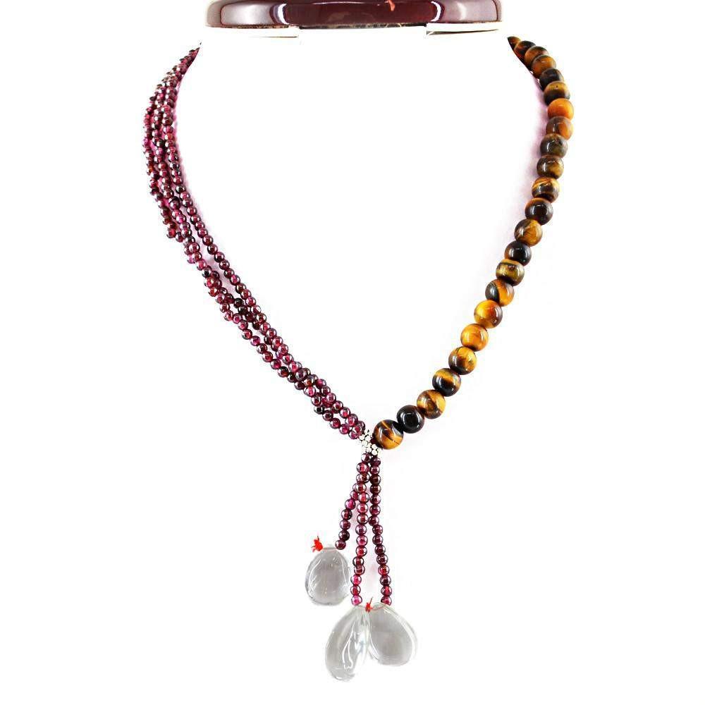 gemsmore:Designer Natural Red Garnet & Golden Tiger Eye Necklace Unheated Round Beads
