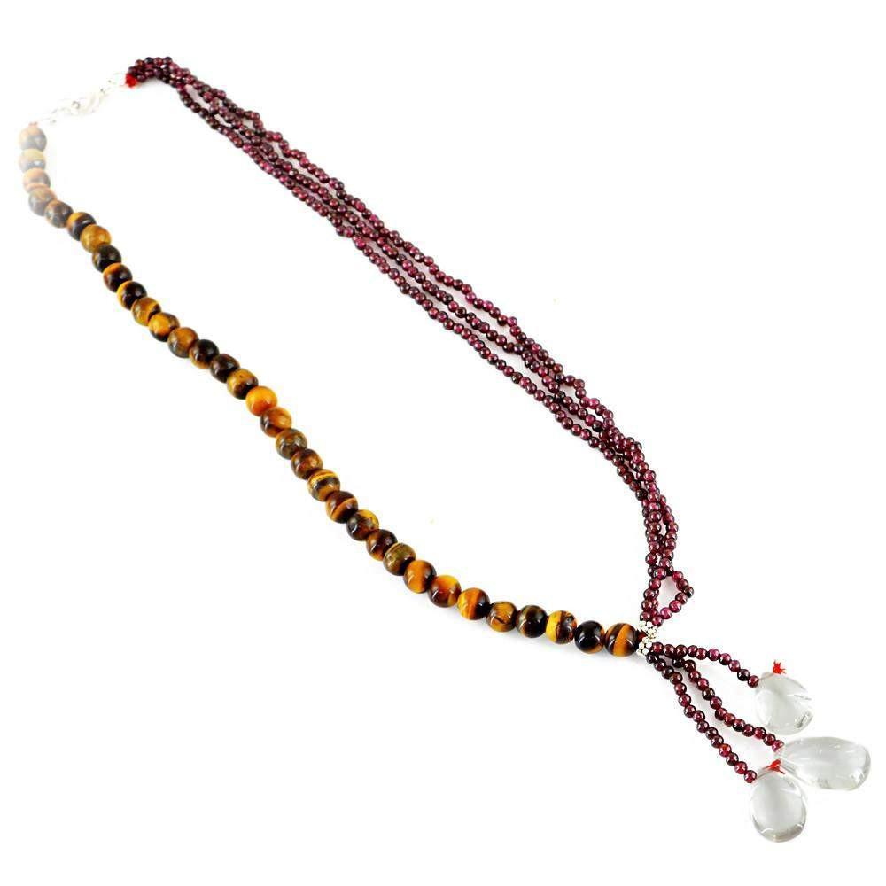 gemsmore:Designer Natural Red Garnet & Golden Tiger Eye Necklace Unheated Round Beads