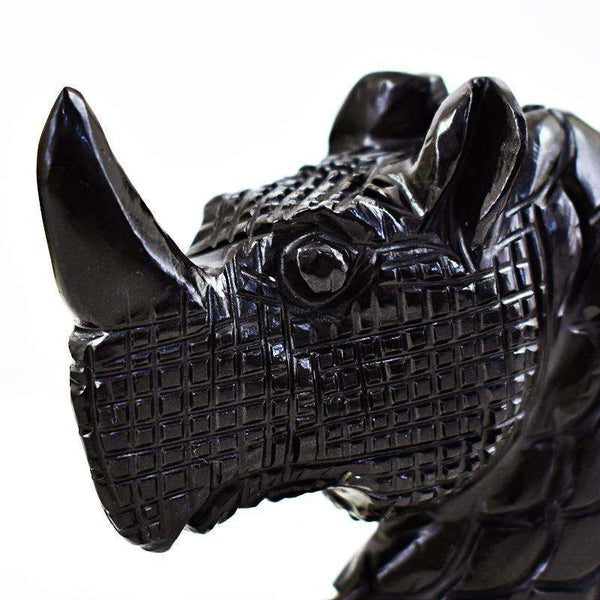 gemsmore:Detailed Carved Black Spinel Rhinoceras Head