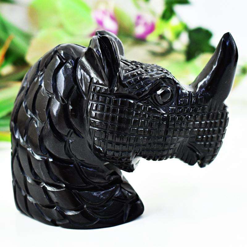 gemsmore:Detailed Carved Black Spinel Rhinoceras Head