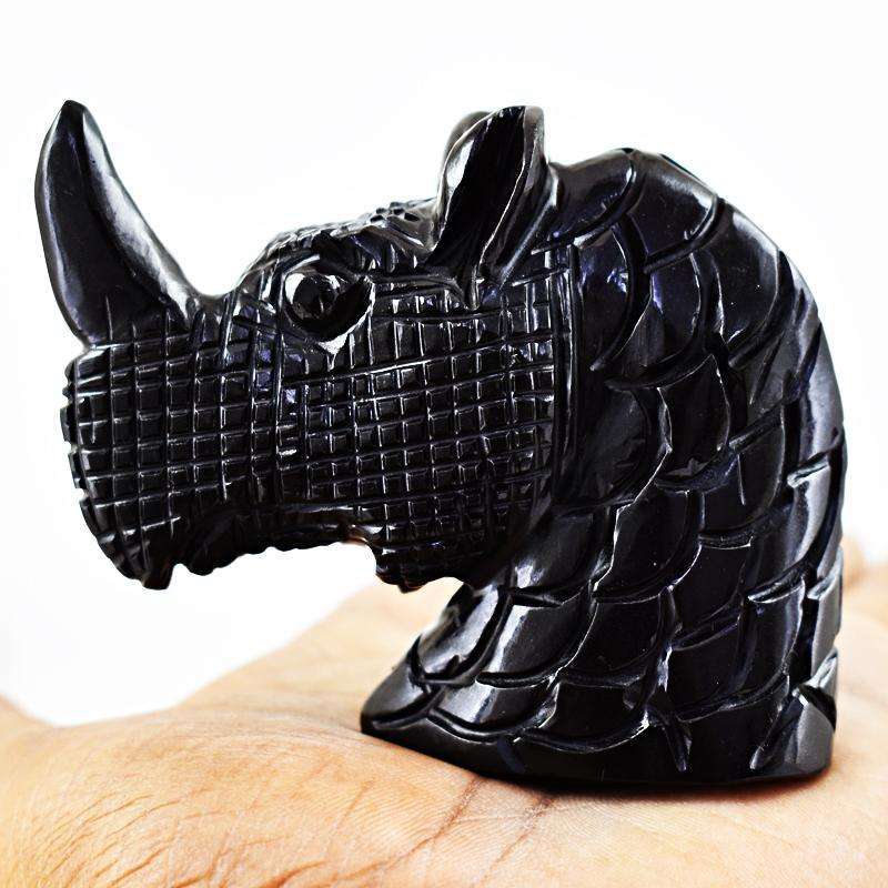 gemsmore:Detailed Carved Black Spinel Rhinoceras Head