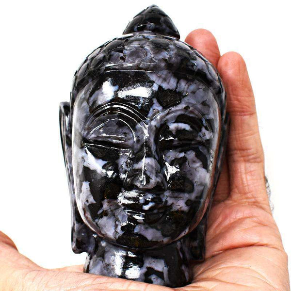 gemsmore:Detailed Carved Gabrella Jasper Lord Buddha Head