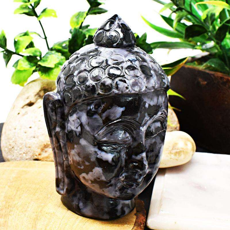 gemsmore:Detailed Carved Gabrella Jasper Lord Buddha Head