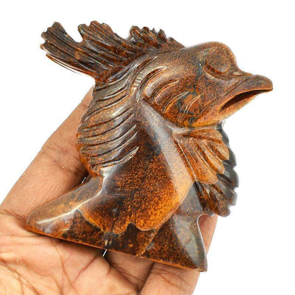 gemsmore:Detailed Carved Golden Tiger Eye Hen Head