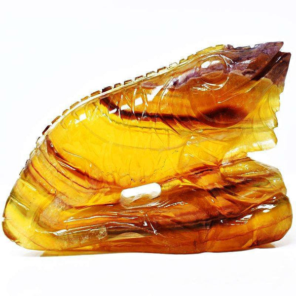 gemsmore:Detailed Carved Multicolor Fluorite Chameleon